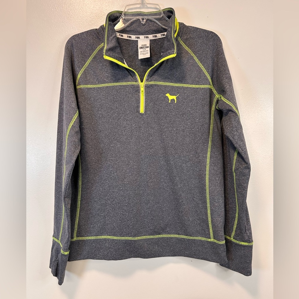 Victoria's Secret Pink Ultimate Gray & Yellow 1/4 Zip Pullover Women’s Large